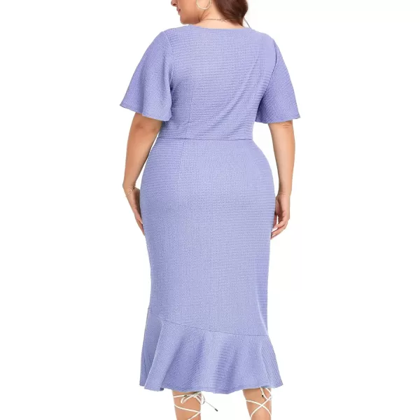 LALAGEN Plus Size Dress for Women Modest Short Sleeve Ruched Bodycon Mermaid Cocktail Midi Dresses 1X6XLight Blue