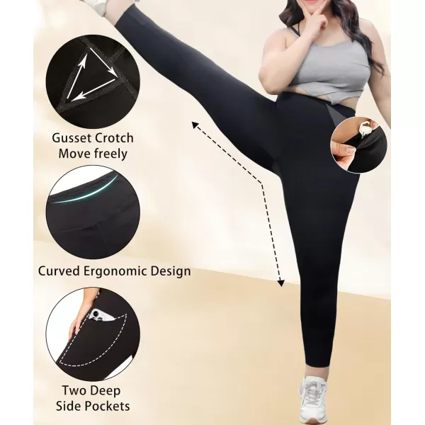 LALAGEN Plus Size Leggings for Women with PocketsHigh Waisted 78 Leggings Tummy Control Workout Gym Yoga PantsBlack