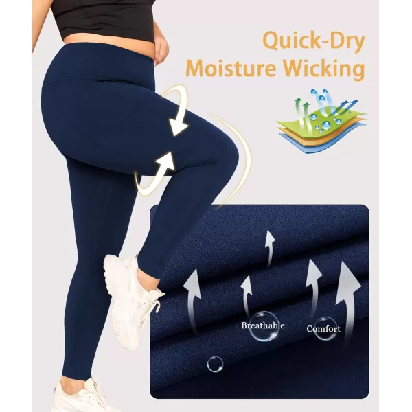 LALAGEN Plus Size Leggings for Women with PocketsHigh Waisted 78 Leggings Tummy Control Workout Gym Yoga PantsNavy