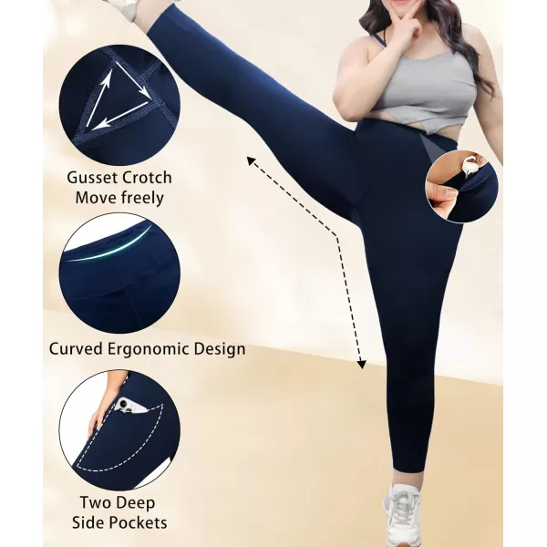 LALAGEN Plus Size Leggings for Women with PocketsHigh Waisted 78 Leggings Tummy Control Workout Gym Yoga PantsNavy