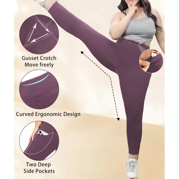 LALAGEN Plus Size Leggings for Women with PocketsHigh Waisted 78 Leggings Tummy Control Workout Gym Yoga PantsPurple