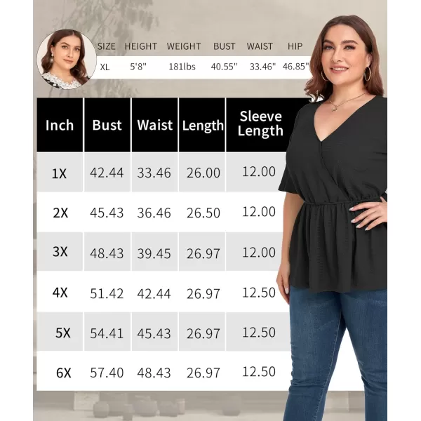 LALAGEN Plus Size Tops for Women Casual Peplum Blouse Short Sleeve V Neck Dressy Top 1X6XBlack