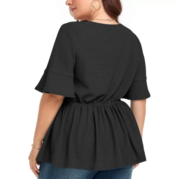 LALAGEN Plus Size Tops for Women Casual Peplum Blouse Short Sleeve V Neck Dressy Top 1X6XBlack