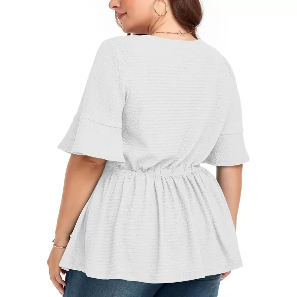 LALAGEN Plus Size Tops for Women Casual Peplum Blouse Short Sleeve V Neck Dressy Top 1X6XWhite