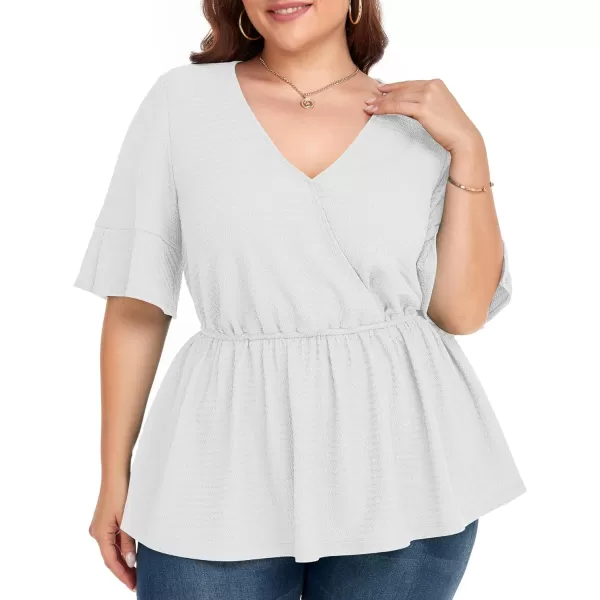 LALAGEN Plus Size Tops for Women Casual Peplum Blouse Short Sleeve V Neck Dressy Top 1X6XWhite