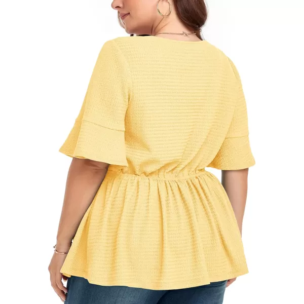 LALAGEN Plus Size Tops for Women Casual Peplum Blouse Short Sleeve V Neck Dressy Top 1X6XYellow