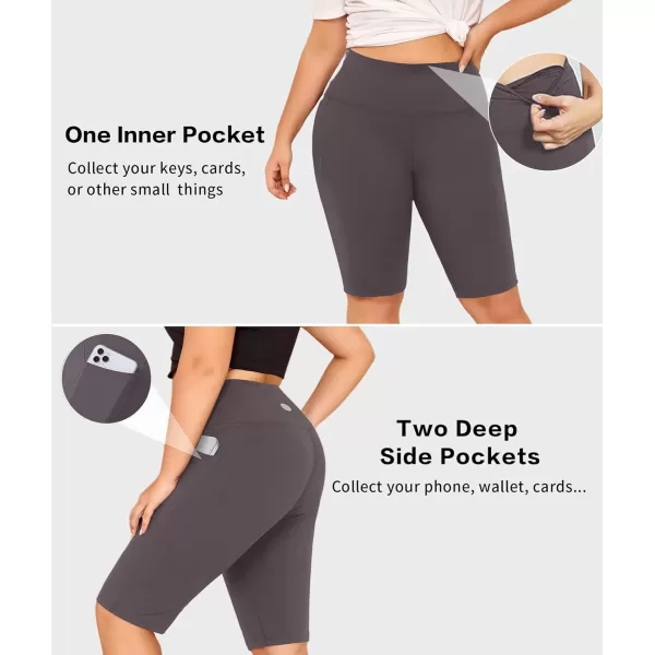 LALAGEN Women Plus Size Biker Shorts with Pockets  Tummy Control Gym Workout Running Yoga Volleyball Athletic ShortsGrey