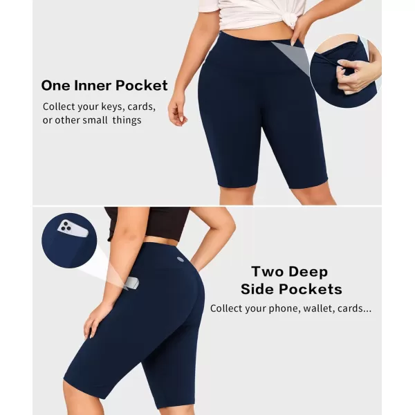 LALAGEN Women Plus Size Biker Shorts with Pockets  Tummy Control Gym Workout Running Yoga Volleyball Athletic ShortsNavy