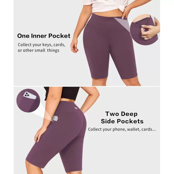 LALAGEN Women Plus Size Biker Shorts with Pockets  Tummy Control Gym Workout Running Yoga Volleyball Athletic ShortsPurple