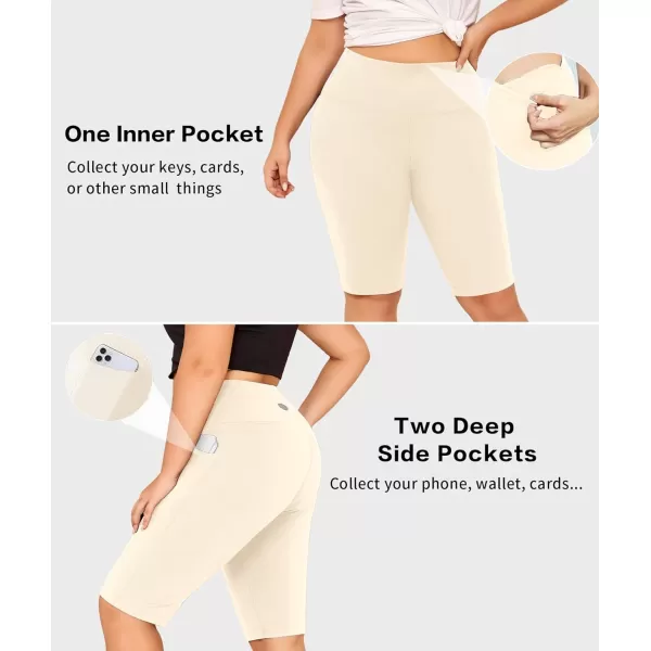 LALAGEN Women Plus Size Biker Shorts with Pockets  Tummy Control Gym Workout Running Yoga Volleyball Athletic ShortsWhite