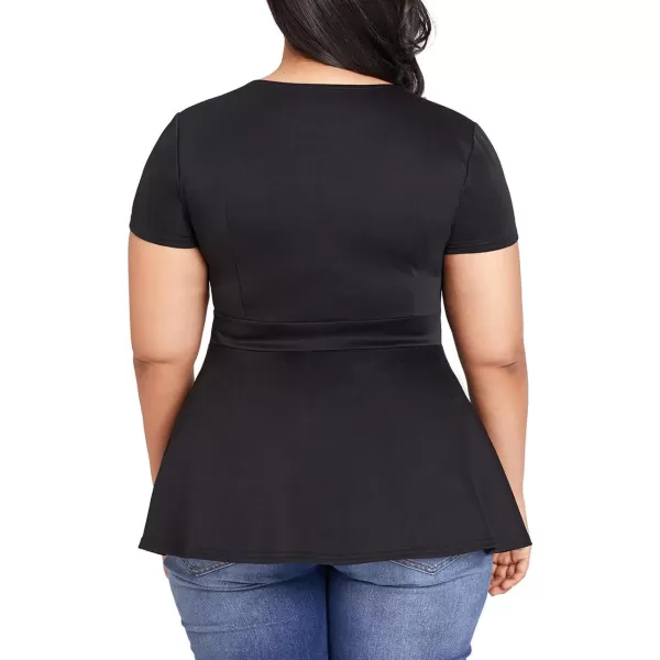 LALAGEN Women Plus Size Short Sleeve Flare Peplum Blouse TopBlack