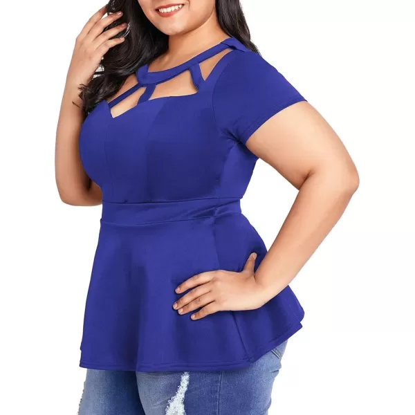 LALAGEN Women Plus Size Short Sleeve Flare Peplum Blouse TopBlue