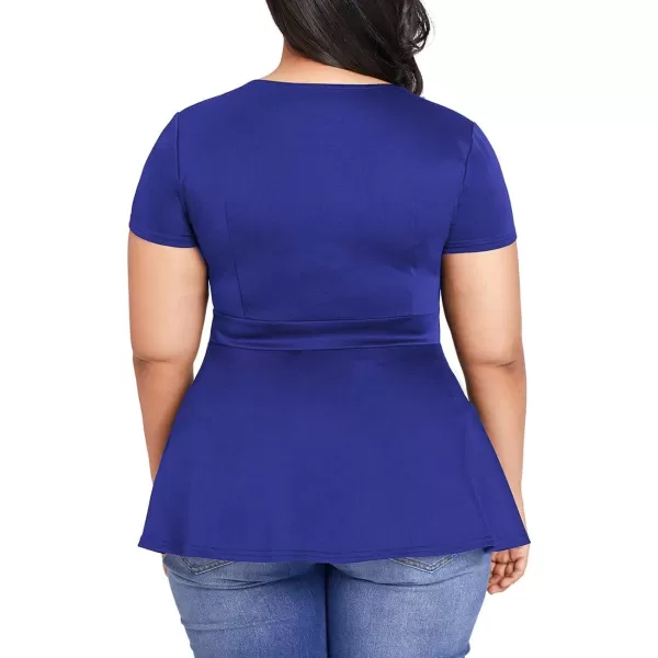 LALAGEN Women Plus Size Short Sleeve Flare Peplum Blouse TopBlue