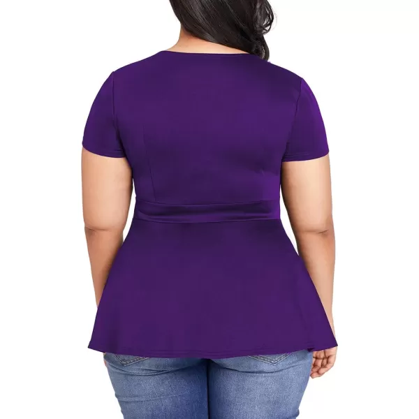 LALAGEN Women Plus Size Short Sleeve Flare Peplum Blouse TopPurple