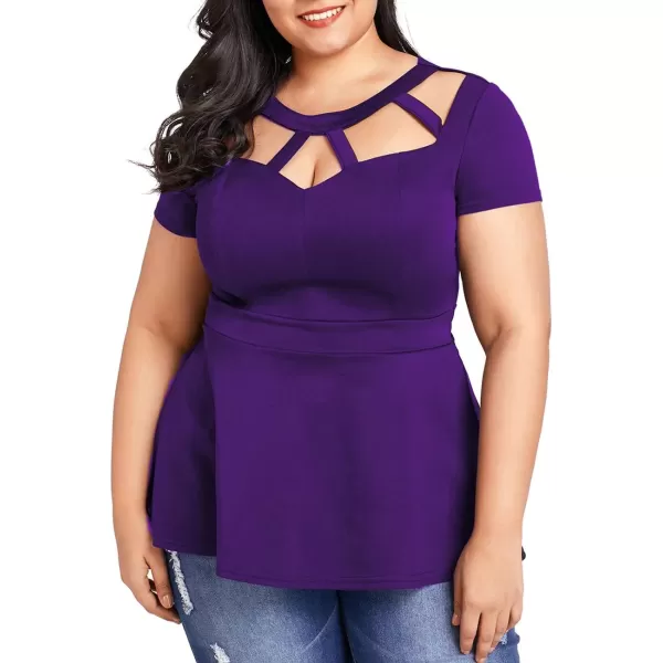 LALAGEN Women Plus Size Short Sleeve Flare Peplum Blouse TopPurple