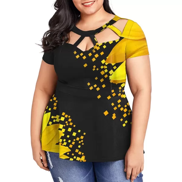 LALAGEN Women Plus Size Short Sleeve Flare Peplum Blouse TopSunflower Yellow