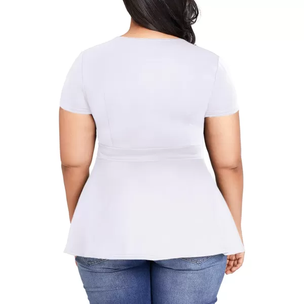 LALAGEN Women Plus Size Short Sleeve Flare Peplum Blouse TopWhite