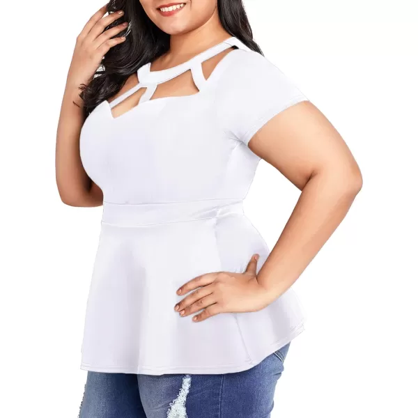 LALAGEN Women Plus Size Short Sleeve Flare Peplum Blouse TopWhite