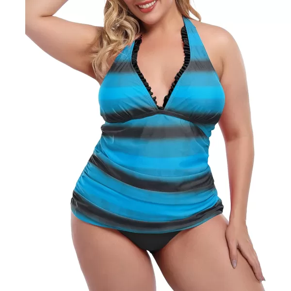LALAGEN Women Plus Size Tankini Swimsuit Two Pieces Halter V Neck Ruched Swimwear Bathing SuitLALAGEN Women Plus Size Tankini Swimsuit Two Pieces Halter V Neck Ruched Swimwear Bathing Suit