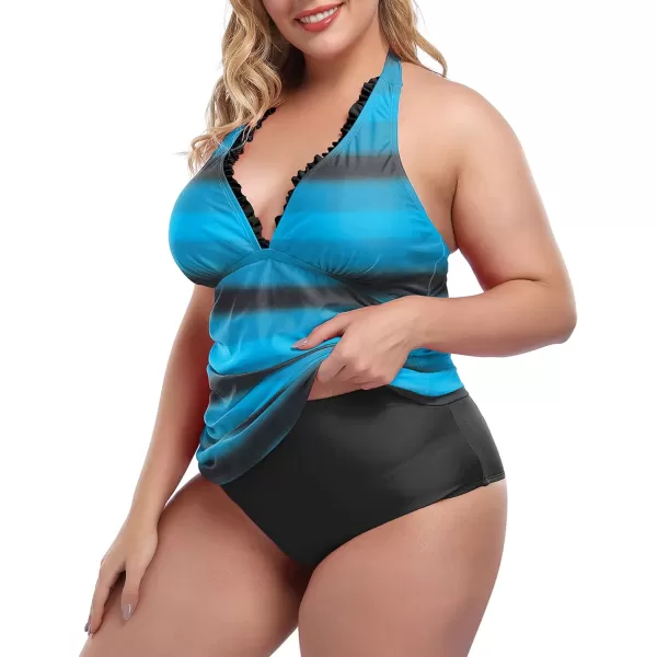 LALAGEN Women Plus Size Tankini Swimsuit Two Pieces Halter V Neck Ruched Swimwear Bathing SuitLALAGEN Women Plus Size Tankini Swimsuit Two Pieces Halter V Neck Ruched Swimwear Bathing Suit