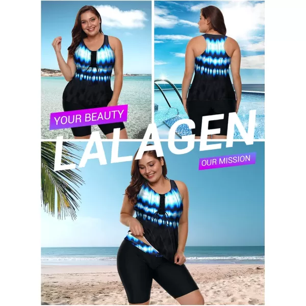 LALAGEN Womens 2023 Plus Size Tankini Swimsuit Rash Guard Capris Athletic Two Piece Swimwear Bathing Suit S5XBlue Lightning