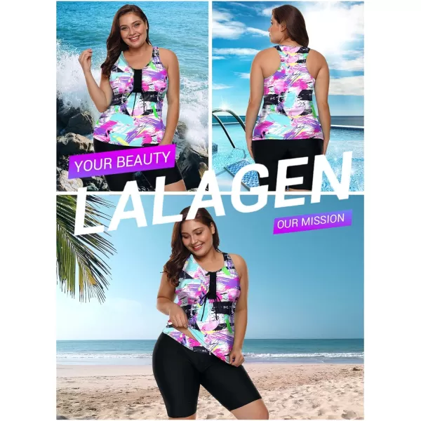 LALAGEN Womens 2023 Plus Size Tankini Swimsuit Rash Guard Capris Athletic Two Piece Swimwear Bathing Suit S5XFlamingo