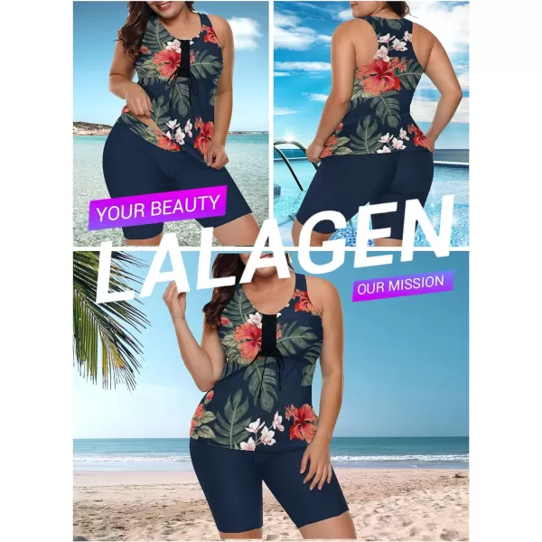 LALAGEN Womens 2023 Plus Size Tankini Swimsuit Rash Guard Capris Athletic Two Piece Swimwear Bathing Suit S5XPrint Blue