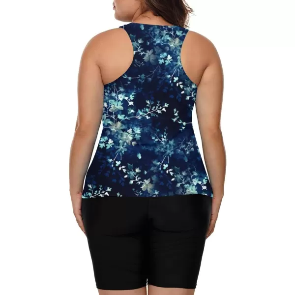 LALAGEN Womens 2023 Plus Size Tankini Swimsuit Rash Guard Capris Athletic Two Piece Swimwear Bathing Suit S5XZblue Flowers