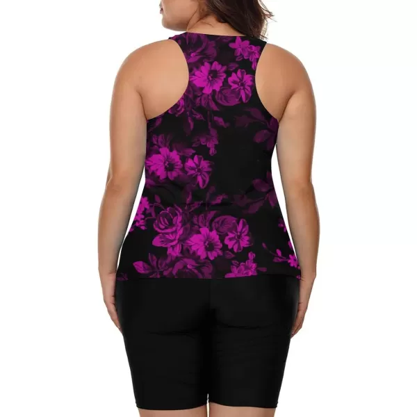 LALAGEN Womens 2023 Plus Size Tankini Swimsuit Rash Guard Capris Athletic Two Piece Swimwear Bathing Suit S5XZpurple Flowers