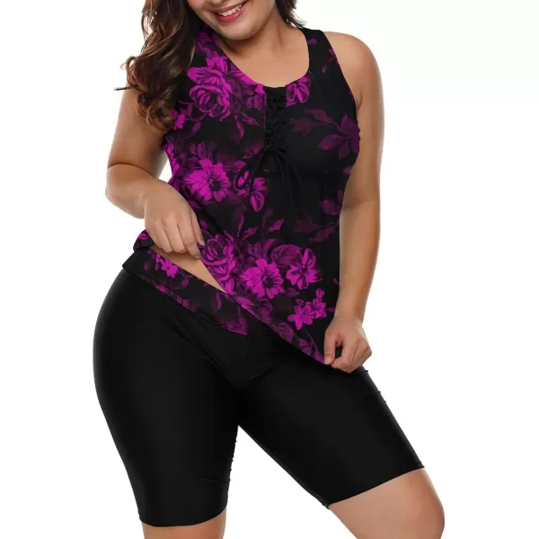 LALAGEN Womens 2023 Plus Size Tankini Swimsuit Rash Guard Capris Athletic Two Piece Swimwear Bathing Suit S5XZpurple Flowers