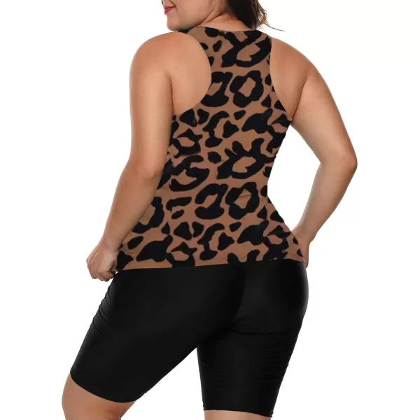LALAGEN Womens 2024 Plus Size Tankini Swimsuit Rash Guard Capris Athletic Two Piece Swimwear Bathing Suit S5XLeopard Brown