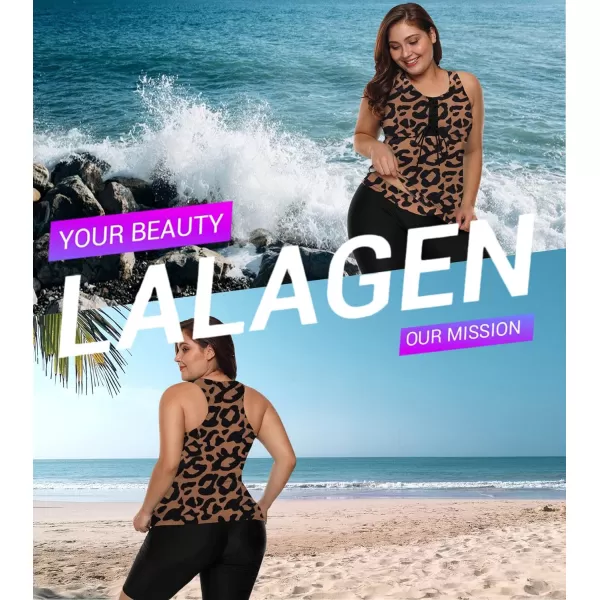 LALAGEN Womens 2024 Plus Size Tankini Swimsuit Rash Guard Capris Athletic Two Piece Swimwear Bathing Suit S5XLeopard Brown