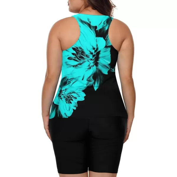 LALAGEN Womens 2024 Plus Size Tankini Swimsuit Rash Guard Capris Athletic Two Piece Swimwear Bathing Suit S5XZblack Blue Flower