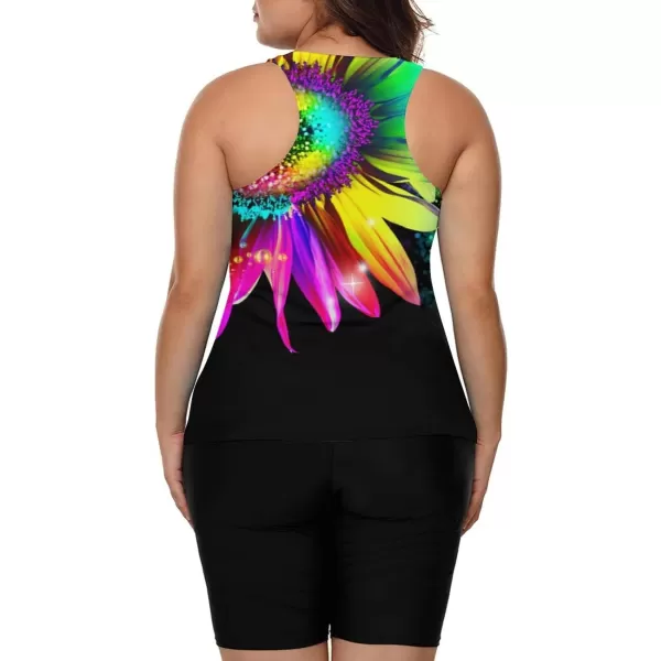 LALAGEN Womens 2024 Plus Size Tankini Swimsuit Rash Guard Capris Athletic Two Piece Swimwear Bathing Suit S5XZcolorful Sunflower