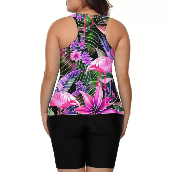 LALAGEN Womens 2024 Plus Size Tankini Swimsuit Rash Guard Capris Athletic Two Piece Swimwear Bathing Suit S5XZflamingo Leaves