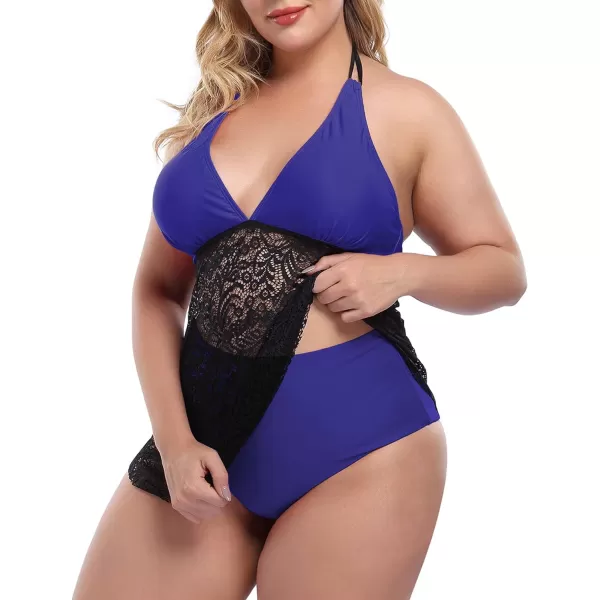 LALAGEN Womens Halter Plus Size Tankini Swimsuit Lace Two Piece Bathing SuitDark Blue