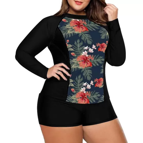 LALAGEN Womens Long Sleeve Sun Protection Rashguard Swimwear Athletic TankiniFloral Navy Black