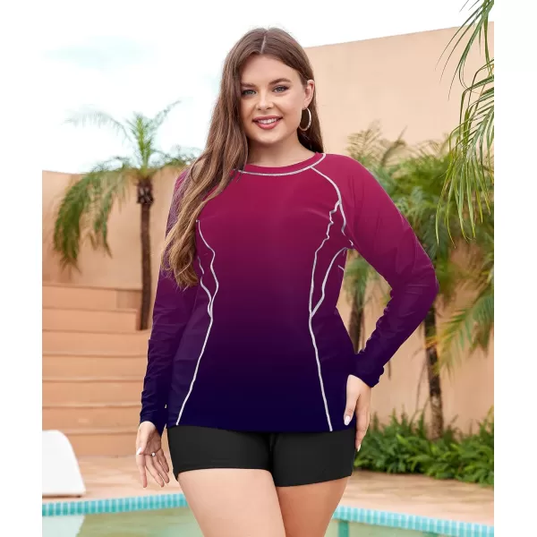 LALAGEN Womens Long Sleeve Sun Protection Rashguard Swimwear Athletic TankiniGradient Purple