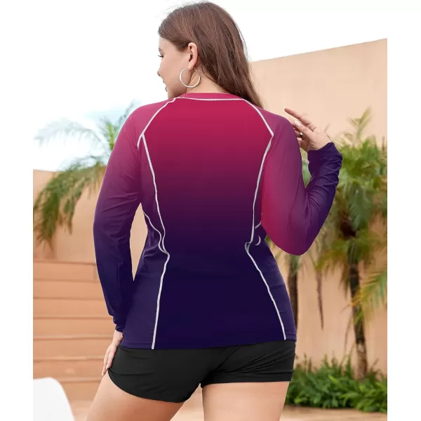 LALAGEN Womens Long Sleeve Sun Protection Rashguard Swimwear Athletic TankiniGradient Purple