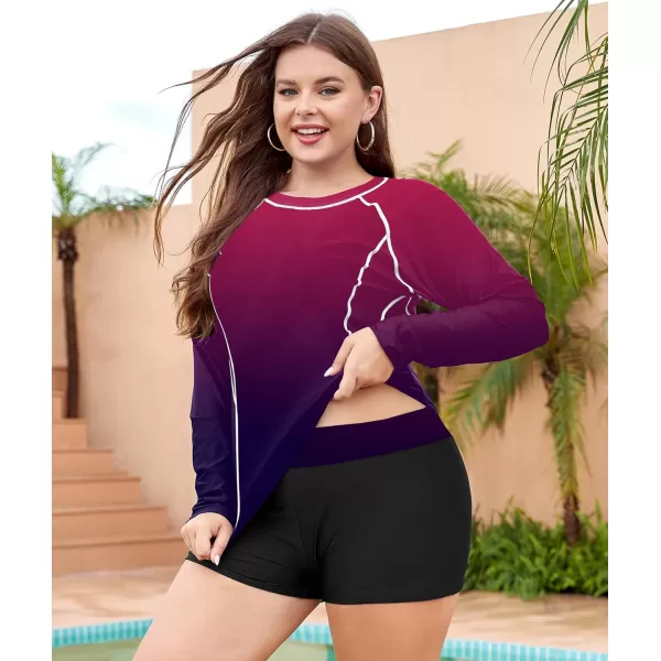 LALAGEN Womens Long Sleeve Sun Protection Rashguard Swimwear Athletic TankiniGradient Purple