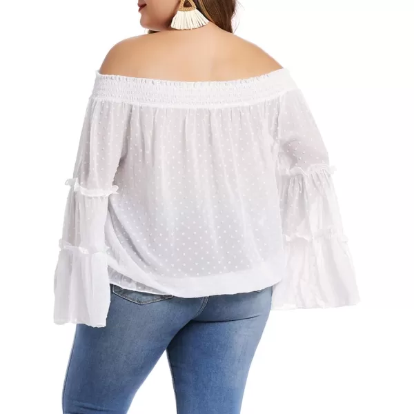 LALAGEN Womens Plus Size Chiffon Off Shoulder Bell Sleeve Loose Shirt Blouse TopWhite