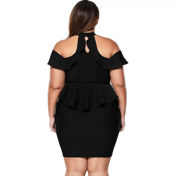 LALAGEN Womens Plus Size Cold Shoulder Peplum Dress Bodycon Party DressBlack