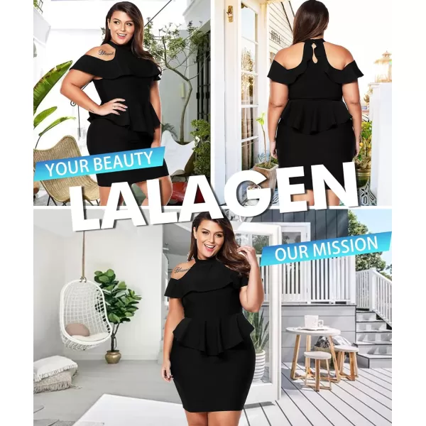 LALAGEN Womens Plus Size Cold Shoulder Peplum Dress Bodycon Party DressBlack