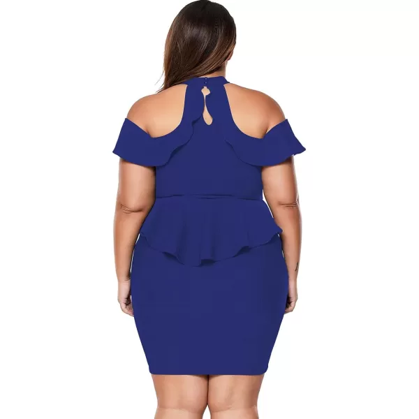 LALAGEN Womens Plus Size Cold Shoulder Peplum Dress Bodycon Party DressNavy