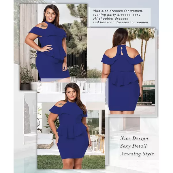 LALAGEN Womens Plus Size Cold Shoulder Peplum Dress Bodycon Party DressNavy