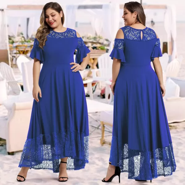 LALAGEN Womens Plus Size Lace Cold Shoulder Casual Long Plain Evening Party Maxi Dress L5XBlue