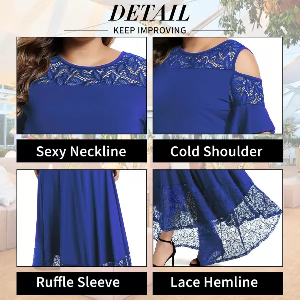 LALAGEN Womens Plus Size Lace Cold Shoulder Casual Long Plain Evening Party Maxi Dress L5XBlue