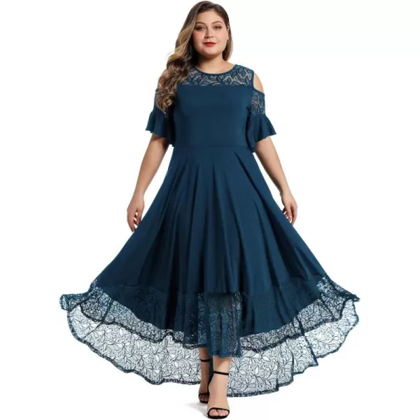 LALAGEN Womens Plus Size Lace Cold Shoulder Casual Long Plain Evening Party Maxi Dress L5XNavy Blue