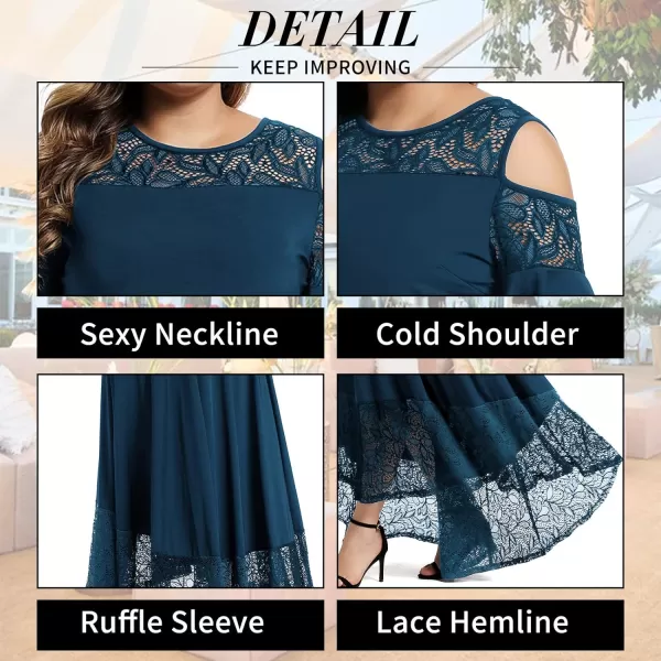 LALAGEN Womens Plus Size Lace Cold Shoulder Casual Long Plain Evening Party Maxi Dress L5XNavy Blue