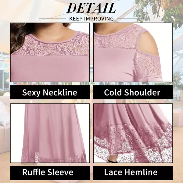 LALAGEN Womens Plus Size Lace Cold Shoulder Casual Long Plain Evening Party Maxi Dress L5XPink